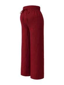 GentleRue Maternity Maternity Casual Loose Fit Pants Red Waist Tie Long Pants Photoshoot Fall - Burgundy - View 4