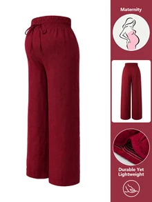 GentleRue Maternity Maternity Casual Loose Fit Pants Red Waist Tie Long Pants Photoshoot Fall - Burgundy - View 12