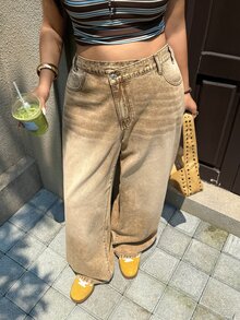 Rivivi Plus Size Women's Casual Versatile Daily Wear Denim Jeans With Pockets And Buttons - Rust Brown - View 8