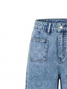 LUMIGAL Celana Jeans Denim Kasual Longgar dengan Motif Bunga dan Saku untuk Wanita - Biru - View 5