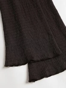 Flirla New Textured Elegant Commuter Versatile Metal Buckle Asymmetric Ruffle Waist-Cinched Slimming Flare Long Sleeve T-Shirt - Coffee Brown - View 4