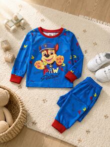 SHEIN | PAW Patrol 小男孩卡通與字母圖案對比滾邊睡衣套裝 - 彩色 - 查看 4