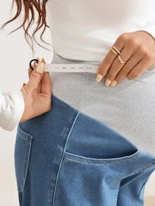 SHEIN Adjustable Waist Casual Chic Daily Formal Party Straight Leg Denim Jeans For Pregnant Women Blue Autumn - Medium Wash - View 5
