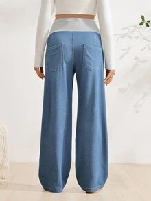 SHEIN Adjustable Waist Casual Chic Daily Formal Party Straight Leg Denim Jeans For Pregnant Women Blue Autumn - Medium Wash - View 2