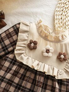 Emery Rose Kids Emery Rose Kids Young Girl Young Girl Kids Young Girl Vintage Brown Plaid Girls Dress, Ruffle Collar, Frill Trim, Detail, Bell Sleeve, Autumn/Winter Princess Dress - Multicolor - View 12