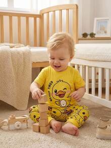 SHEIN Baby Boy Cartoon Pattern Fitted Loungewear Set, Suitable For Summer,Halloween Fall School Christmas,Snug Fit - Multicolor - View 4
