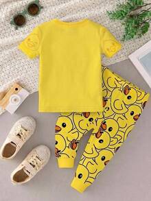 SHEIN Baby Boy Cartoon Pattern Fitted Loungewear Set, Suitable For Summer,Halloween Fall School Christmas,Snug Fit - Multicolor - View 2