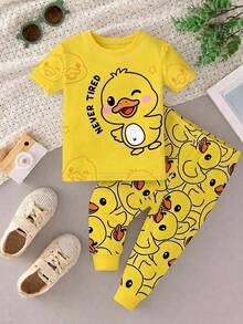 SHEIN Baby Boy Cartoon Pattern Fitted Loungewear Set, Suitable For Summer,Halloween Fall School Christmas,Snug Fit - Multicolor - View 3