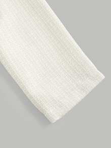 Girlism 青少年女孩秋冬新款白色杏色金屬鈕扣優雅休閒圓領短款粗花呢夾克外套 - 杏色 - 查看 4