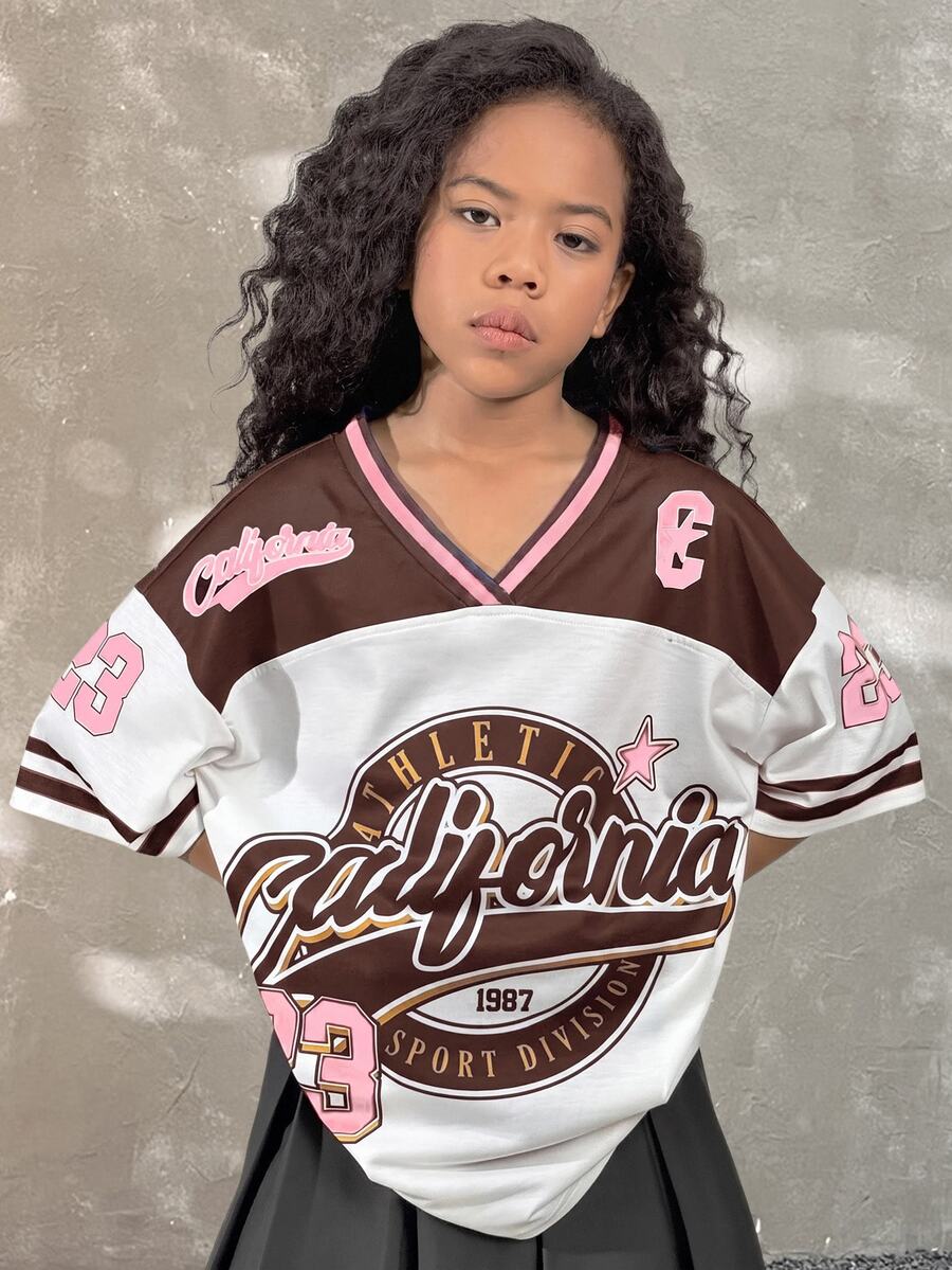 Coolane Kids Tween Girls Fall/Winter Festival Streetwear Vintage Breathable Mesh Number Pattern Graphics Baseball Jersey - Multicolor - View 1