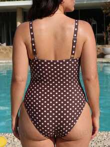 Swim Mod Plus Size One Piece Fresh Print Ruched Bust Square Neck Wide Strap Sexy Conservative Women's Swimsuit - Multicolor - View 2