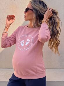 GentleRue Maternity Sweatshirt Hamil/Menyusui Serbaguna dengan Leher Bulat dan Motif Huruf Eropa dan Amerika - Berwarna merah muda - View 8