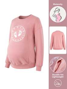 GentleRue Maternity Sweatshirt Hamil/Menyusui Serbaguna dengan Leher Bulat dan Motif Huruf Eropa dan Amerika - Berwarna merah muda - View 9
