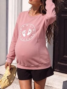 GentleRue Maternity Sweatshirt Hamil/Menyusui Serbaguna dengan Leher Bulat dan Motif Huruf Eropa dan Amerika - Berwarna merah muda - View 10