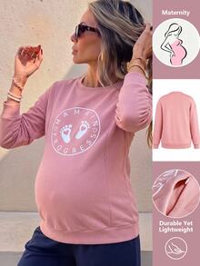 GentleRue Maternity Sweatshirt Hamil/Menyusui Serbaguna dengan Leher Bulat dan Motif Huruf Eropa dan Amerika - Berwarna merah muda - View 12