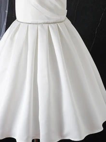 Elladie kids 小女孩象牙色緞面無袖大花高腰A字公主花童婚禮禮服，適合派對 - 白色 - 查看 7