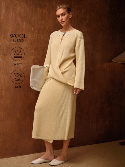 MOTF PREMIUM LAZY BUCKLE DETAIL SWEATER AND SKIRT SET