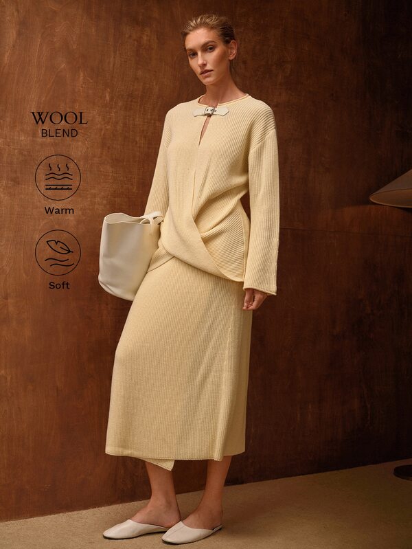 MOTF PREMIUM LAZY BUCKLE DETAIL SWEATER AND SKIRT SET