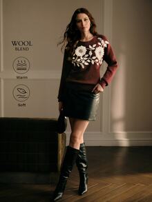 MOTF PREMIUM WOMEN'S HEAVY EMBROIDERY FLORAL KNIT SWEATER - Red - View 2