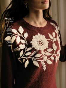 MOTF PREMIUM WOMEN'S HEAVY EMBROIDERY FLORAL KNIT SWEATER - Red - View 3