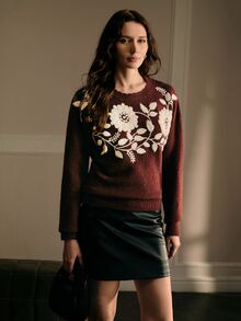 MOTF PREMIUM WOMEN'S HEAVY EMBROIDERY FLORAL KNIT SWEATER - Red - View 6