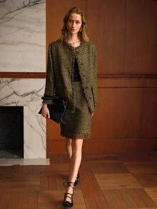 MOTF FOG GREEN TWEED FRAYED EDGE JACKET - Green - View 5