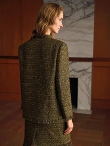 MOTF FOG GREEN TWEED FRAYED EDGE JACKET - Green - View 3