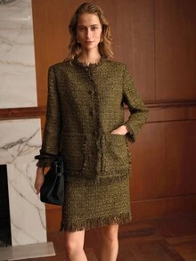 MOTF FOG GREEN TWEED FRAYED EDGE JACKET - Green - View 7