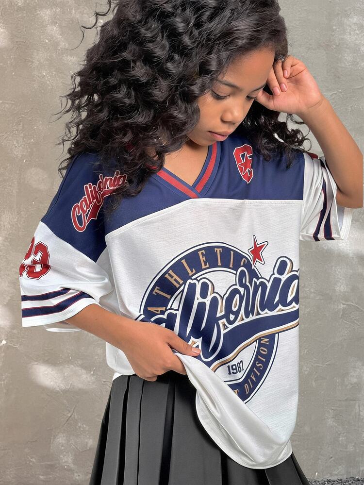 Coolane Kids Tween Girls Fall/Winter Festival Streetwear Vintage Breathable Mesh Number Pattern Graphics Baseball Jersey - Multicolor - View 6