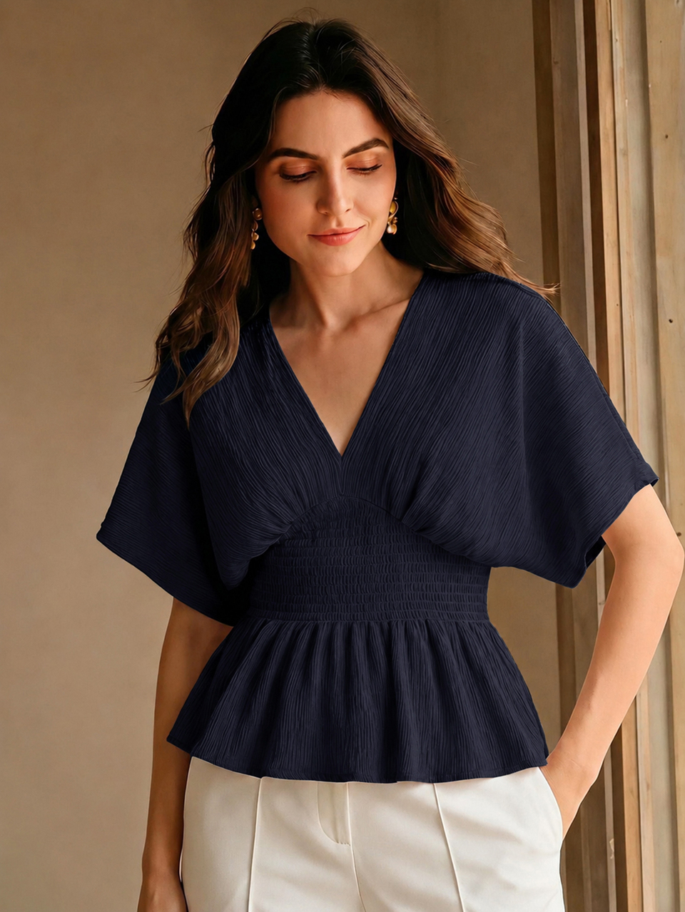 Anewsta Batwing Sleeve Peplum Top