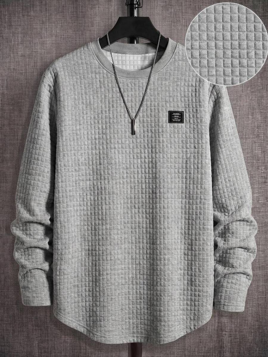 HIMLAND Men's Textured Print Crew Neck Casual Street Long Sleeve T-Shirt Party Loungewear Light Grey Autumn - Light Grey - View 1