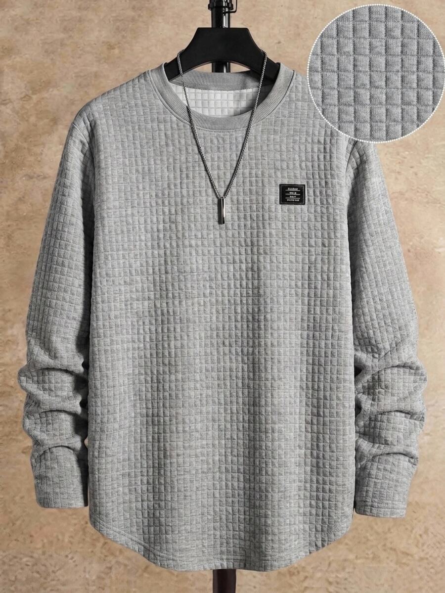 Manfinity RebelGame Men's Textured Print Crew Neck Casual Street Long Sleeve T-Shirt Party Loungewear Light Grey Autumn - Light Grey - View 1