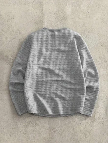 HIMLAND Men's Textured Print Crew Neck Casual Street Long Sleeve T-Shirt Party Loungewear Light Grey Autumn - Light Grey - View 2