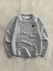 HIMLAND Men's Textured Print Crew Neck Casual Street Long Sleeve T-Shirt Party Loungewear Light Grey Autumn - Light Grey - View 3