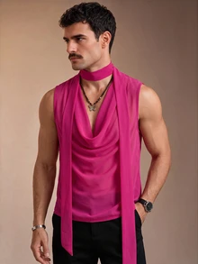 ZURIURI Men's Solid Color Casual Versatile Daily Wear Top - Pink - View 6