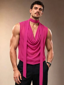 ZURIURI Men's Solid Color Casual Versatile Daily Wear Top - Pink - View 2
