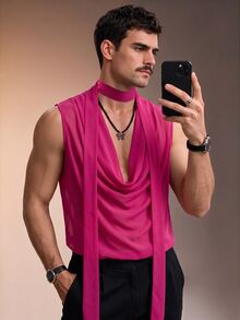 ZURIURI Men's Solid Color Casual Versatile Daily Wear Top - Pink - View 7