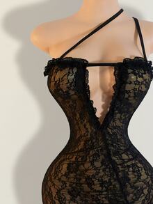 Mistrie Women's Lace Halter Minimalist Dress, Suitable For Summer - Black - View 7