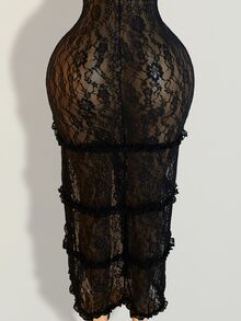 Mistrie Women's Lace Halter Minimalist Dress, Suitable For Summer - Black - View 5