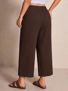 Elaquor Plus Size Brown Cotton Ankle Pants Suitable For Spring, Summer And Autumn - Brown - View 2