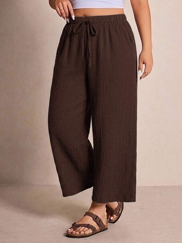 Elaquor Pantalones de tobillo de algodón marrón talla grande adecuados para primavera, verano y otoño - Marrón - Añade 6