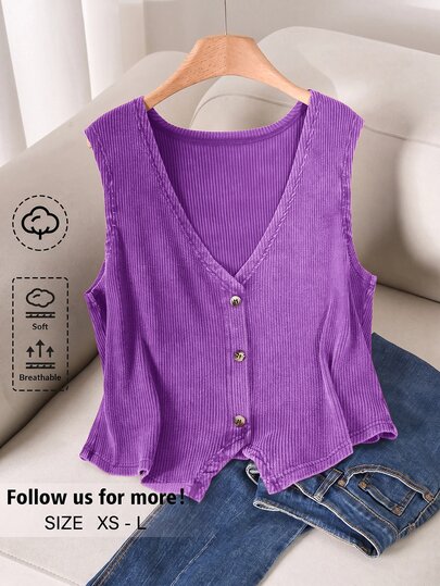 Story & Sage Casual Vacation Women's Vest Spring Summer Slim Fit Vest Snowflake Pattern Button Vest Deep Purple Vest Everyday