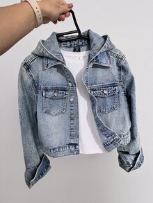 Kids Tween Boy Fashion Retro Blue Denim Hooded Long-Sleeved Jacket Halloween And Black To School - Blue - View 2