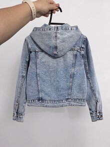 Kids Tween Boy Fashion Retro Blue Denim Hooded Long-Sleeved Jacket Halloween And Black To School - Blue - View 3