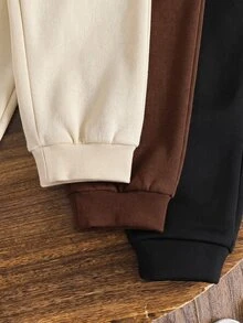 SHEIN 3pcs/Set Young Boy Casual Elastic Waist Fleece Sweatpants, Kids Joggers All-Match Multi-Pack, Winter - Multicolor - View 6