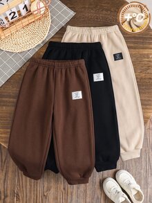 SHEIN 3pcs/Set Young Boy Casual Elastic Waist Fleece Sweatpants, Kids Joggers All-Match Multi-Pack, Winter - Multicolor - View 3