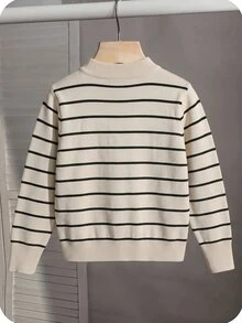 Young Boy Autumn/Winter Casual Colorblock Striped Sweater - Multicolor - View 2