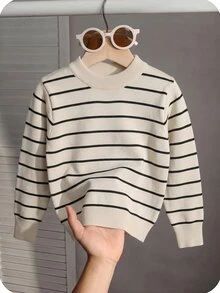 Young Boy Autumn/Winter Casual Colorblock Striped Sweater - Multicolor - View 1