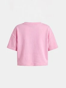 SHEIN 少女休閒日常時尚布料深灰色圓領短袖短版上衣與直筒長褲套裝 - 粉色 - 查看 10