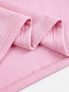SHEIN 少女休閒日常時尚布料深灰色圓領短袖短版上衣與直筒長褲套裝 - 粉色 - 查看 9